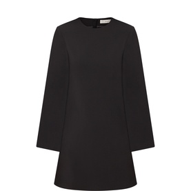 InWear black mini dress with long flared sleeves, round neckline, and A-line silhouette in polyester-viscose blend