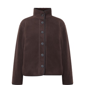 InWear Chocolate Brown fleece jacket with high funnel neck, button-front fastening, and relaxed silhouette