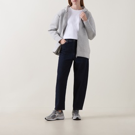 Model wearing InWear Asvin Zip Hoodie in New Light Grey M with dark navy jeans and grey trainers.