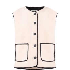 InWear Haze colourway sleeveless jacket with contrast dark trim, front button fastening and two patch pockets