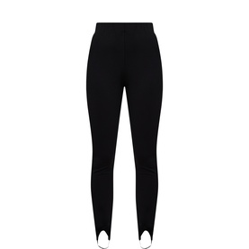 InWear black leggings in viscose blend with elasticated waistband and stirrup ankle straps, flat lay