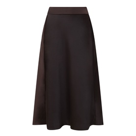 InWear Chocolate Brown midi skirt with A-line silhouette, elasticated waistband, smooth finish, 88% polyester blend