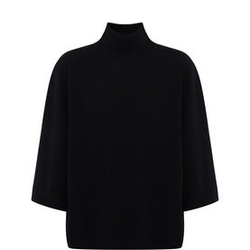 InWear black wool-cashmere blend top with high mock neck and three-quarter length wide sleeves