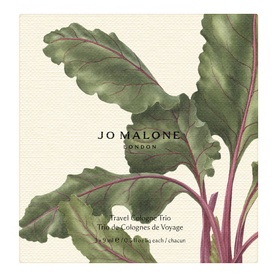 Jo Malone London Veggies Travel Cologne Trio fragrance gift set, cream box with botanical leaf illustration in green and red