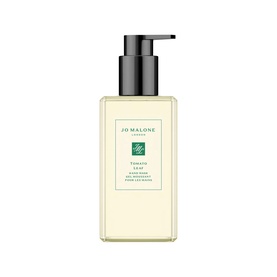 Jo Malone London Tomato Leaf Hand Wash, clear liquid soap in pump dispenser bottle with dark green label