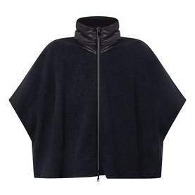 Luisa Cerano anthracite zip-front cape with quilted high neck panel and wide batwing silhouette