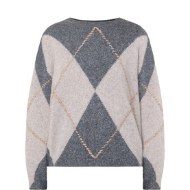 Argyle Dropped-Shoulder Sweater