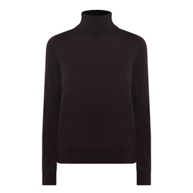 Luisa Cerano Solid Turtleneck Sweater in Truffle, fine knit wool-silk-cashmere blend with long sleeves and ribbed turtleneck collar