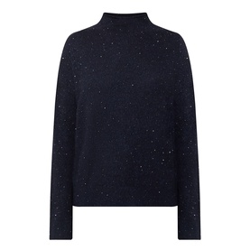 Luisa Cerano Winter Navy speckled knit jumper with mock turtleneck and dropped shoulders, wool blend