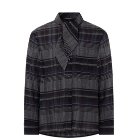 Bow-Neck Checked Blouse