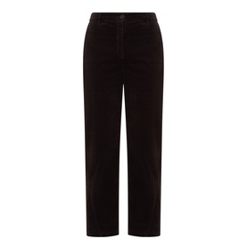 Luisa Cerano Velvet Barrel Leg Cropped Trousers in Truffle, mid-rise with belt loops, zip fly, and side pockets
