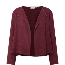 Masai burgundy open-front cardigan with lapel collar, long sleeves, and relaxed fit in cotton-viscose blend