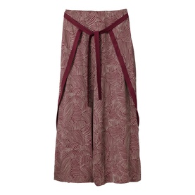 Jigsaw red midi skirt with abstract leaf print and self-tie waist belt, A-line silhouette with side slits