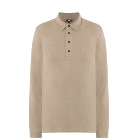Paige Regular Polo in Light Heather Brown, long-sleeve cotton knit with a classic collar and button placket