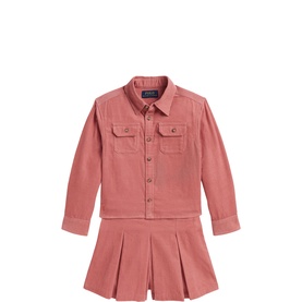 Pony Logo Corduroy Shirt & Skirt Two-Piece Set