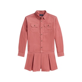 Ralph Lauren canvas pink corduroy shirt dress with pleated skirt, chest pockets, and button-front, children's 2-piece set