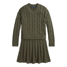 Pony Logo Cable Knitted Sweater & Skirt Two-Piece Set