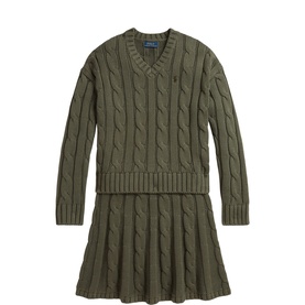 Pony Logo Cable Knitted Sweater & Skirt Two-Piece Set