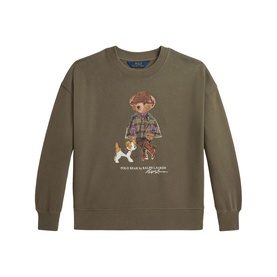 Ralph Lauren Cruise Olive sweat top with Polo Bear and dog graphic print, crew neck, long sleeves