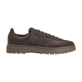 Adidas dark brown leather lace-up trainer with tonal three stripes, rubber lug sole in matching brown colourway