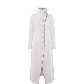 Asymmetric-Button Textured Long Coat