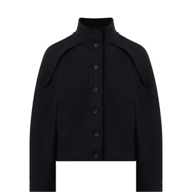 Transit black cropped jacket with high funnel neck, button-front fastening and structured shoulder seams