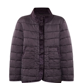 Transit Choco quilted silk jacket with button front, funnel neck, and front patch pockets