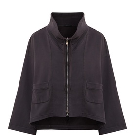 Transit choco cropped zip-up jacket with funnel neck, wide sleeves, and front patch pockets