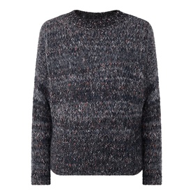 Dark grey marl chunky knit jumper with crew neck, dropped shoulders, and flecked multicolour yarn texture