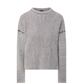 Transit clay knit jumper with contrast stitch trim detail at neckline and shoulders, relaxed fit, long sleeves