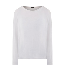 Transit rope long-sleeve modal T-shirt with wide boat neckline and relaxed fit, in off-white