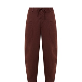 Transit rust wide-leg trousers with drawstring waist, patch pockets, and tapered cropped leg in cotton-viscose blend