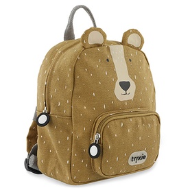 Trixie brown bear character small backpack with 3D ears, embroidered face, front zip pocket, and padded straps