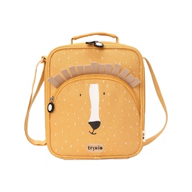Trixie orange lion face lunch bag with adjustable crossbody strap, front zip pocket, and 3D mane detail