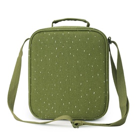 Trixie green insulated lunch bag with adjustable crossbody strap, zip closure, and small gold spot print detail