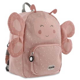Trixie pink elephant character kids backpack with 3D ears, smiling face detail, and front zip pocket