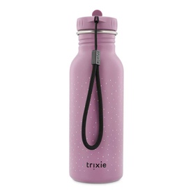 Trixie purple stainless steel water bottle with screw cap, carry loop strap, and speckled finish