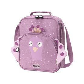 Trixie purple insulated lunch bag with owl character face, top handle, detachable shoulder strap, and small front pocket