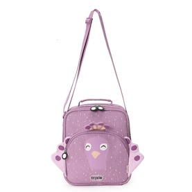 Trixie purple children's owl character bag with adjustable crossbody strap, bead eyes, and wing side details