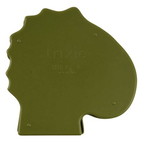 Trixie Green Lunch Box in lion head shape, olive green matte finish, back view showing hinge detail