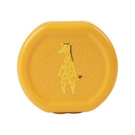 Trixie orange round lunch box with giraffe character illustration, textured dot pattern detail