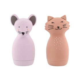 Trixie set of two stacking toys in multi, shaped as a pink mouse and terracotta cat, small palm-sized figures