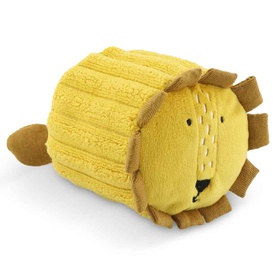Trixie yellow lion soft toy with textured ribbed body, tan mane and paws, embroidered facial features