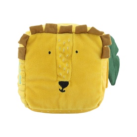 Trixie orange lion character mini cushion toy with embroidered face, mane detail and small green leaf accent