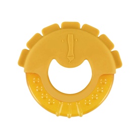 Trixie orange lion-shaped silicone baby teething ring with textured mane and central grip hole