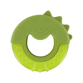Trixie green dinosaur silicone teething ring toy with textured chewing surface and smiling character face