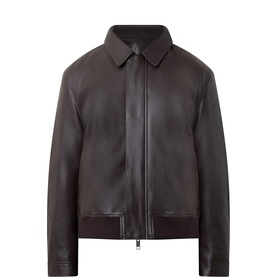 Yves Salomon Bark leather casual jacket with point collar, zip front, and ribbed hem and cuffs
