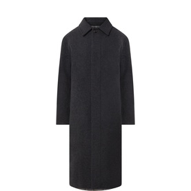 Yves Salomon Moss Wood virgin wool coat with concealed placket, classic collar, and full-length silhouette