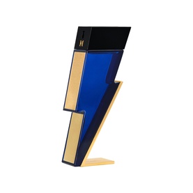 Carolina Herrera Bad Boy Cobalt EDP in lightning bolt-shaped bottle, blue and gold with black cap