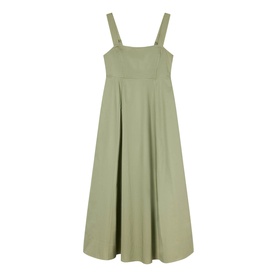 Whistles green sleeveless midi dress with square neckline, wide straps, empire waist seam and full A-line skirt